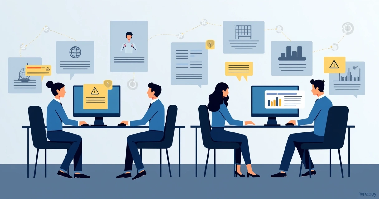 Equipe de RH analisando dados em computadores para validar cadastros
