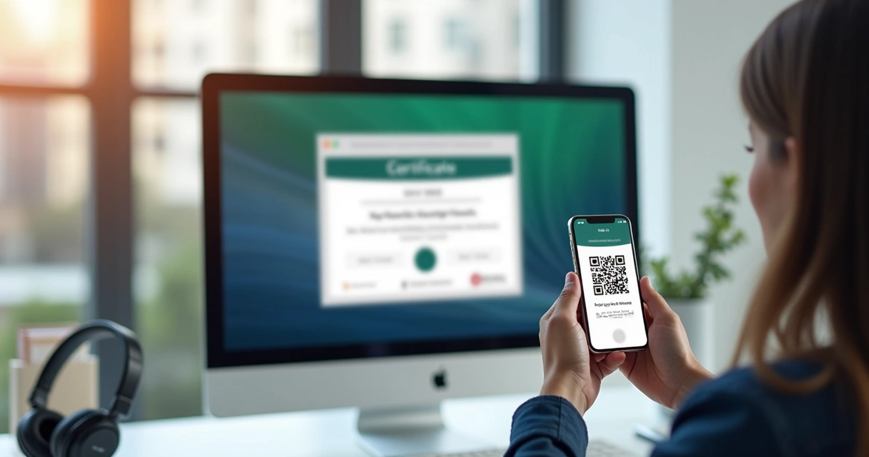Pessoa verificando autenticidade de certificado digital no computador 