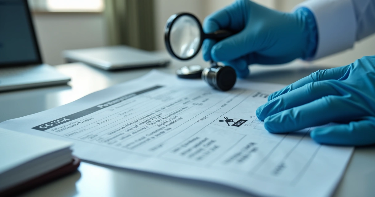 Perito conferindo CRLV impresso e documento veicular em mesa 