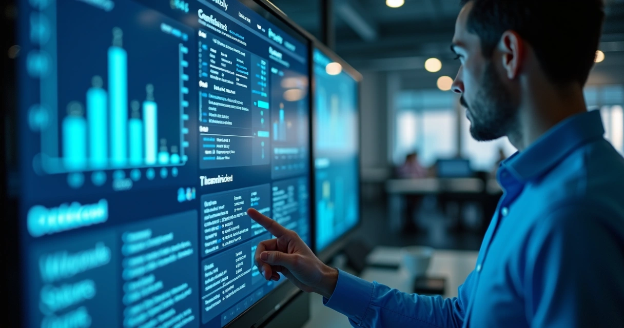 Enriquecimento de Dados: Como Transformar Leads em Oportunidades 2 Pessoa analisando painel de dados empresariais em monitor wide