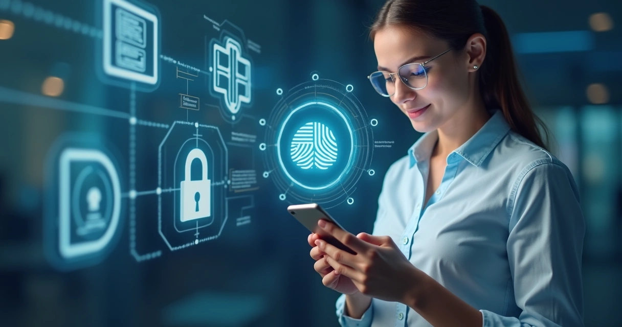 Pessoa usando aplicativo de verificação de identidade digital em smartphone 