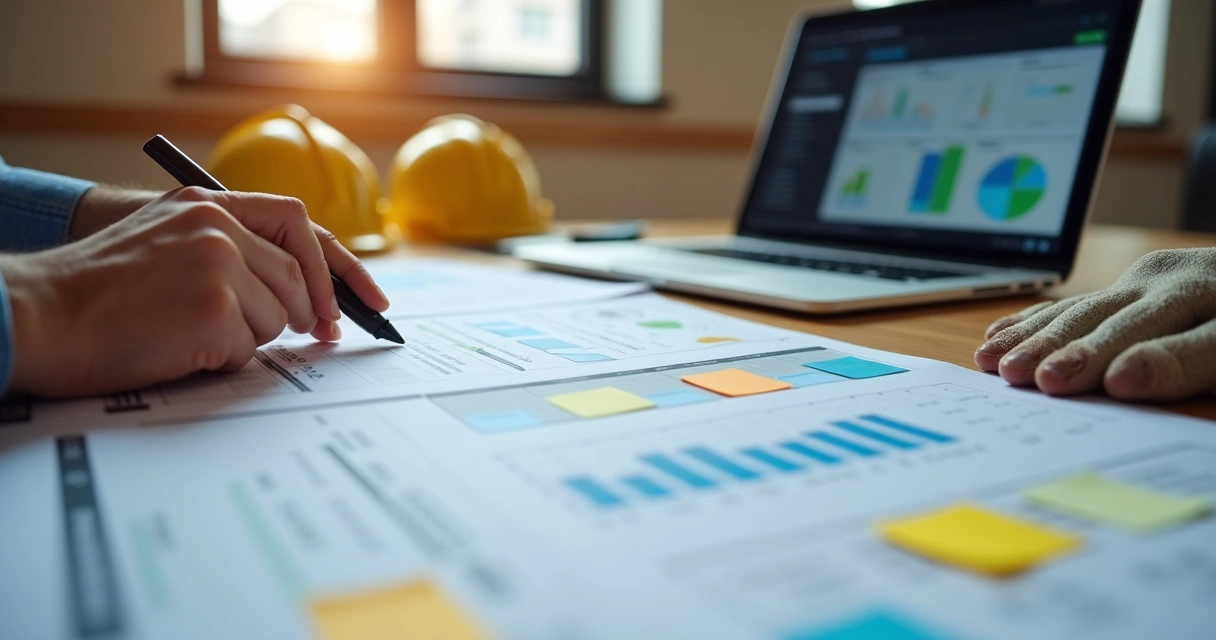 Auditor analisando documentos e registros de segurança do trabalho 