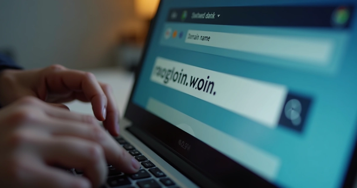 Pessoa digitando um domínio em um laptop 