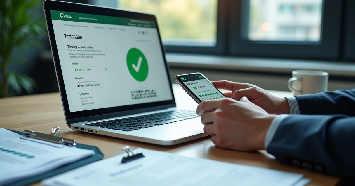 Empresário configurando integração da API oficial do WhatsApp com painel da PlugLead em notebook 