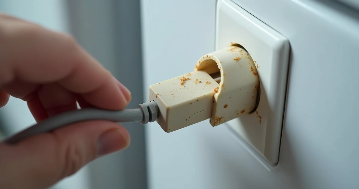 Pessoa inspecionando fios de um aparelho doméstico desligado 