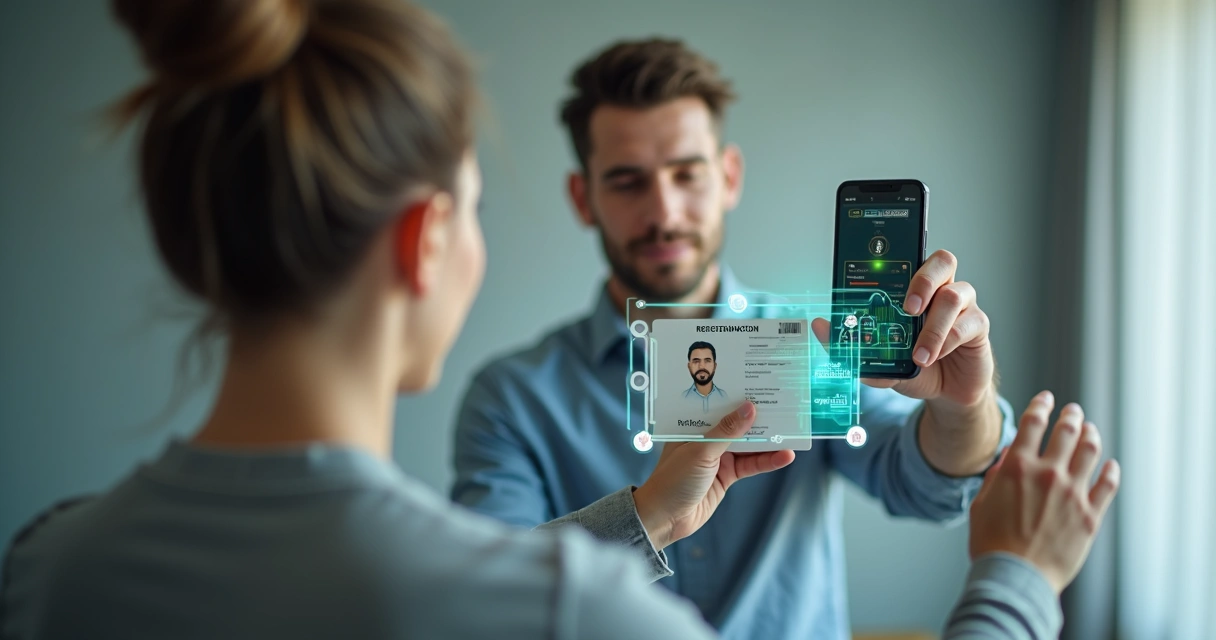 Pessoa segurando documento e tirando selfie para verificação de identidade digital 