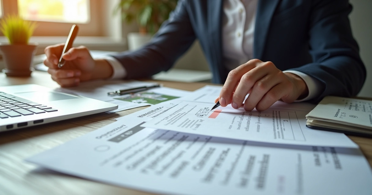 Pessoa analisando certidões e documentos do imóvel em diligência antes da compra