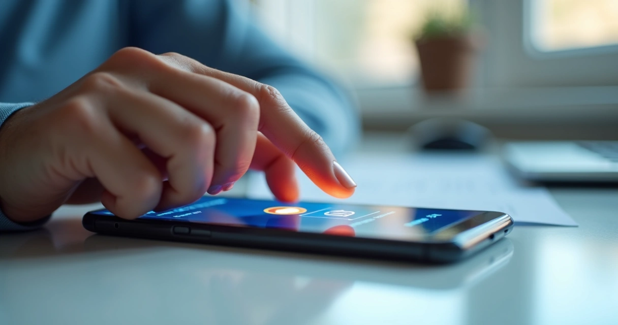 Mão tocando tela de celular ativando verificação de segurança