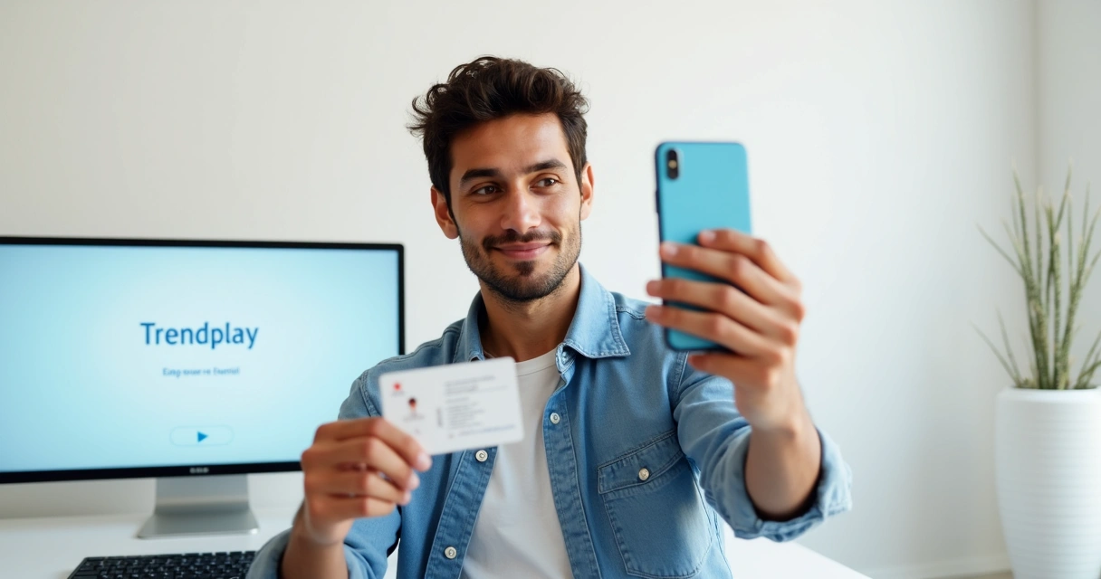 Pessoa segurando documento de identidade girando para selfie 