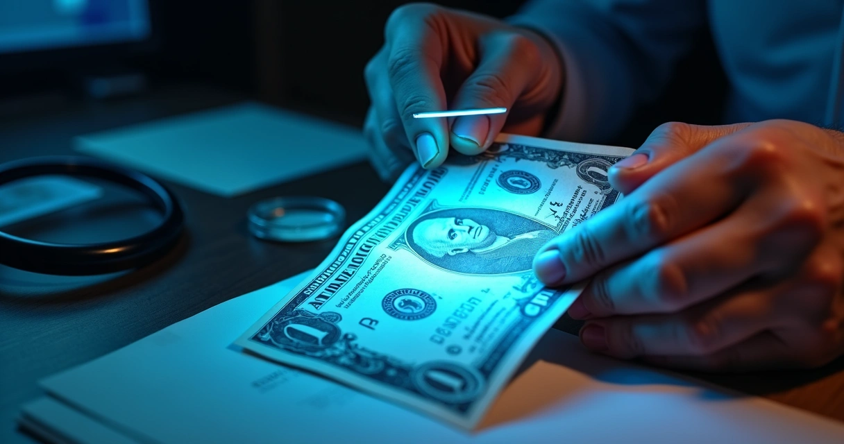 Pessoa conferindo marca d’água em nota de dólar 