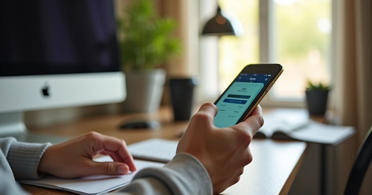 Pessoa analisando boleto bancário no celular atentamente