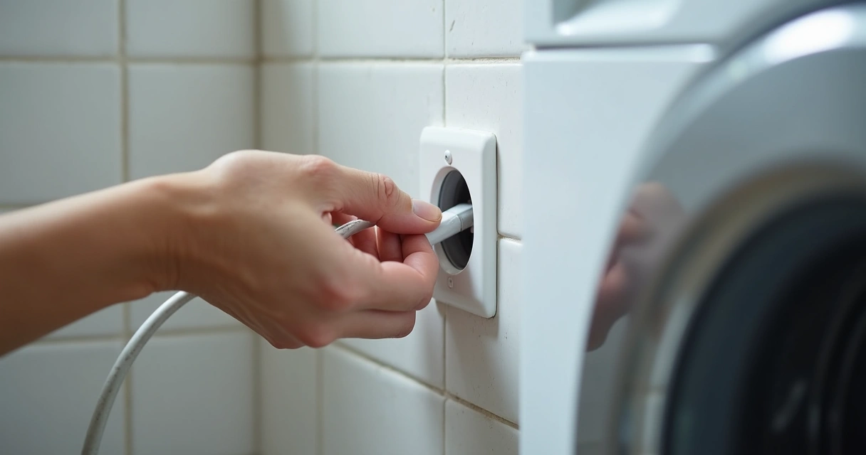 Pessoa verificando tomada de lavadora de roupas 