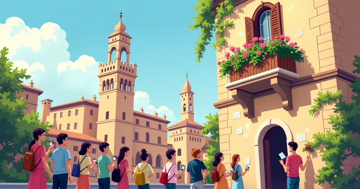 Varanda da Casa de Julieta em Verona com turistas fotografando e deixando bilhetes 