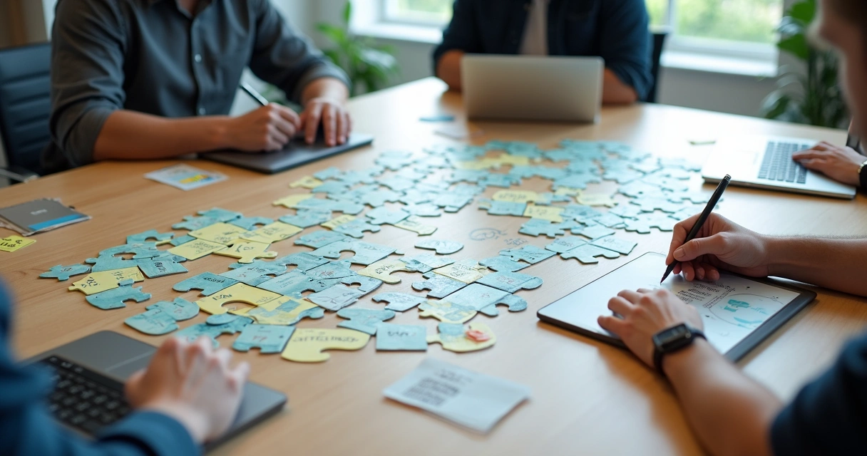 Quebra-cabeça de versões de API fiscal sendo organizado em mesa de escritório 