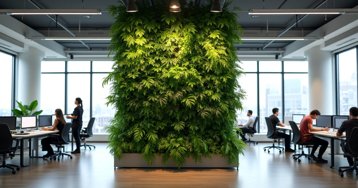 Office space with green living wall divider 