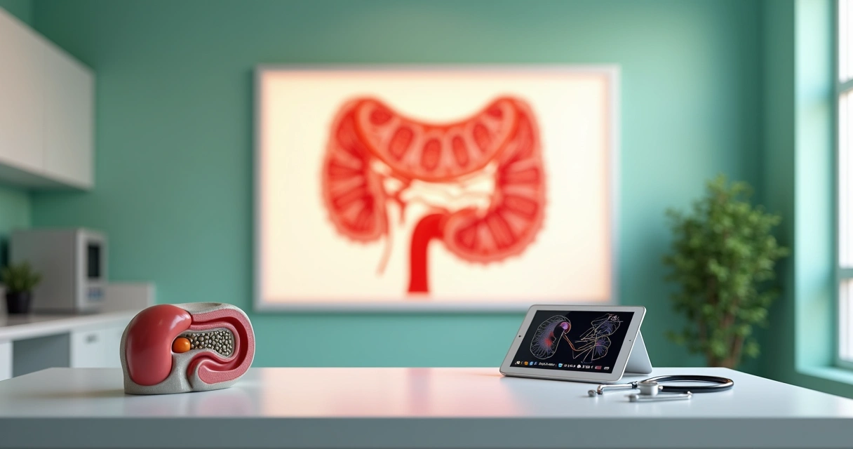 Ilustração médica da vesícula biliar e vias biliares em painel luminoso 