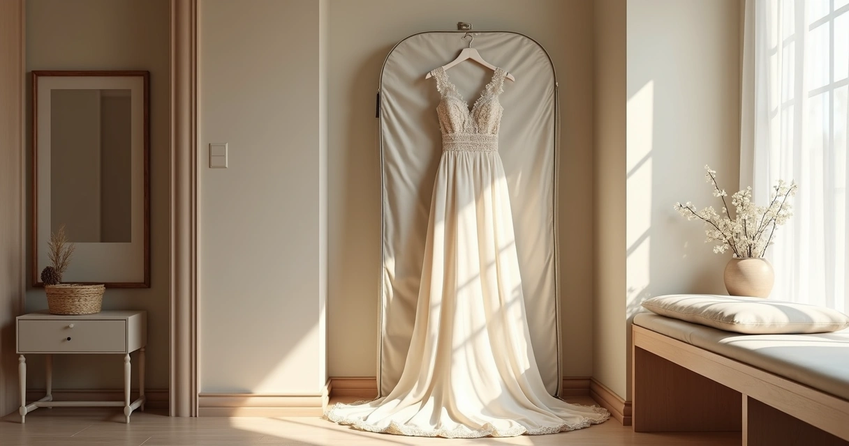 Vestido de festa em cabide com capa protetora