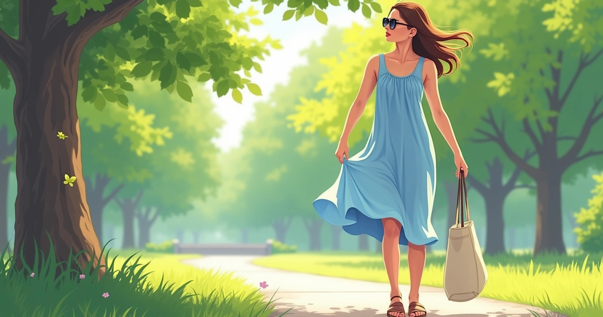 Vestido evasê em algodão leve em um parque 