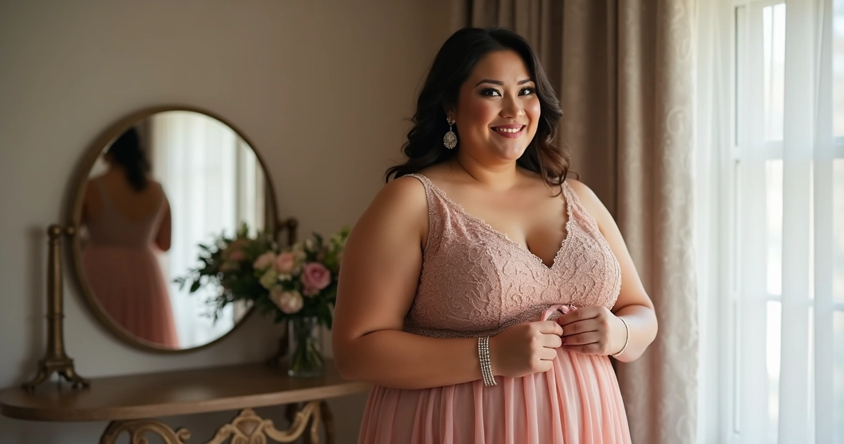 Vestido elegante plus size em tom rosé