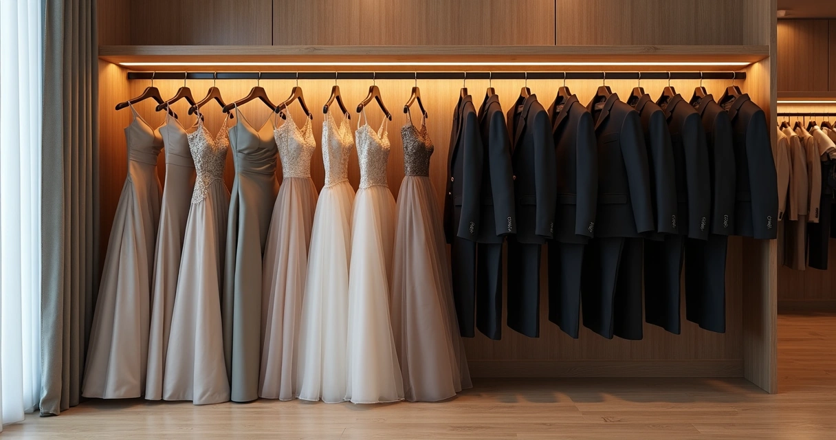 Arara com vestidos e ternos para eventos