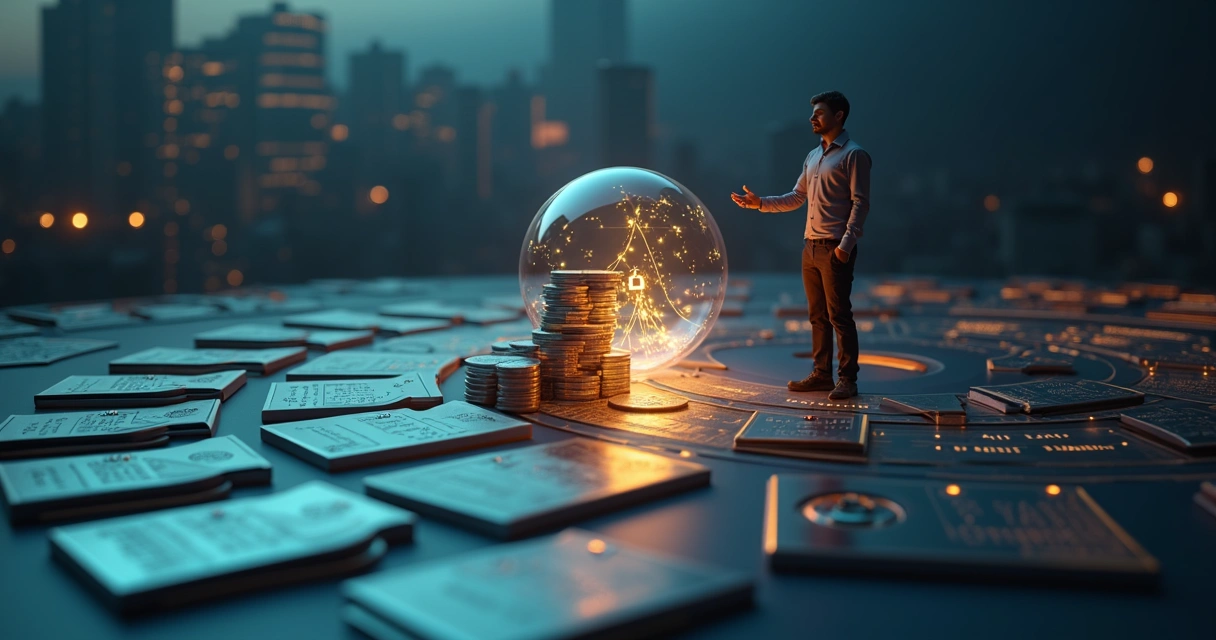 Ilustração conceitual de vesting reverso com startup no centro e ações retornando ao fundador 