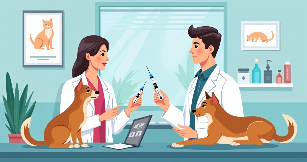 Veterinário anestesista avaliando cão e gato em ambiente clínico enquanto escolhe entre acepromazina e dexmedetomidina