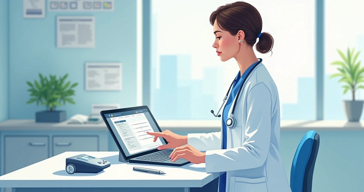 Veterinário usando aplicativo de anestesia em tablet ao lado de equipamentos médicos 