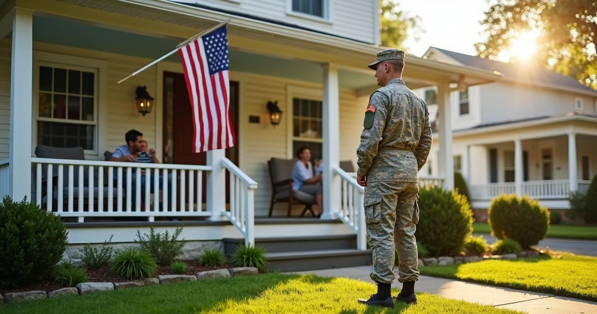 Veteran standing proudly in front of their new home 