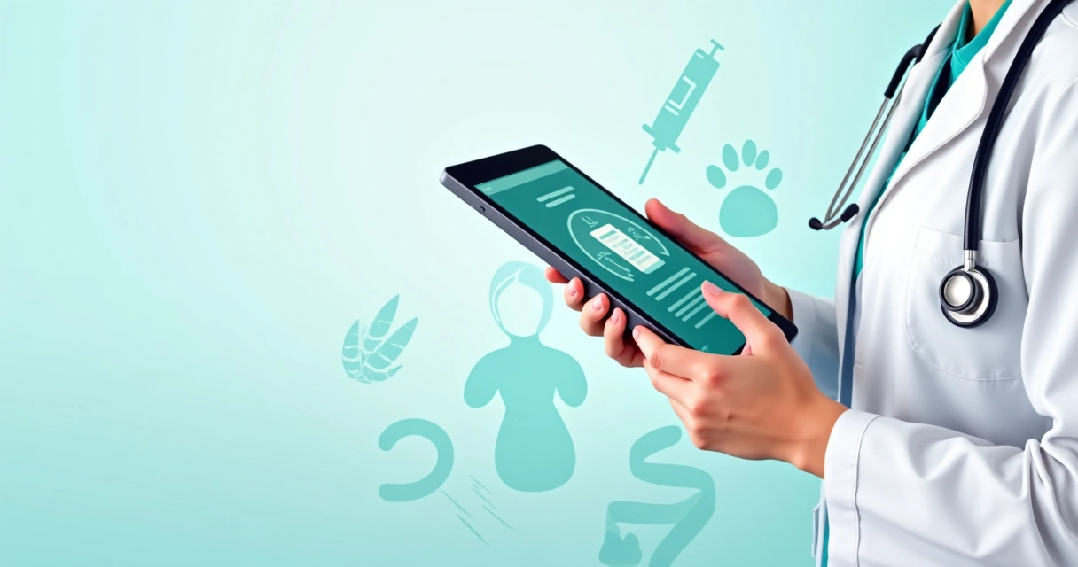 Veterinário segurando tablet com aplicativo de anestesia animal na tela 