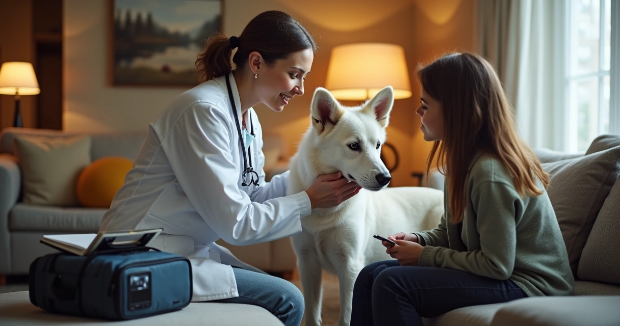 Veterinário examinando cachorro em residência 