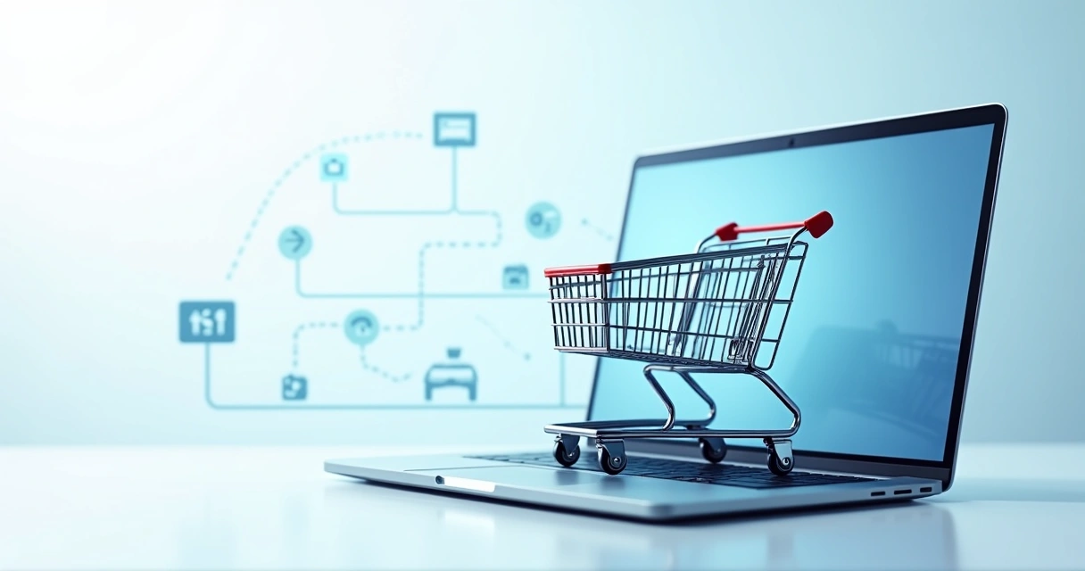 Ilustração vetorial de um carrinho de compras vazio em tela de computador 