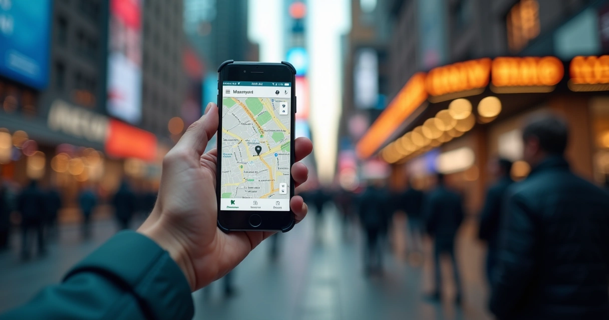 Tela de smartphone mostrando app de localização durante viagem 