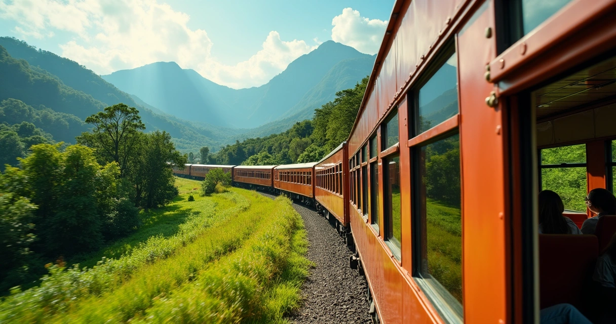 Trem de passageiros em rota turística no Brasil 