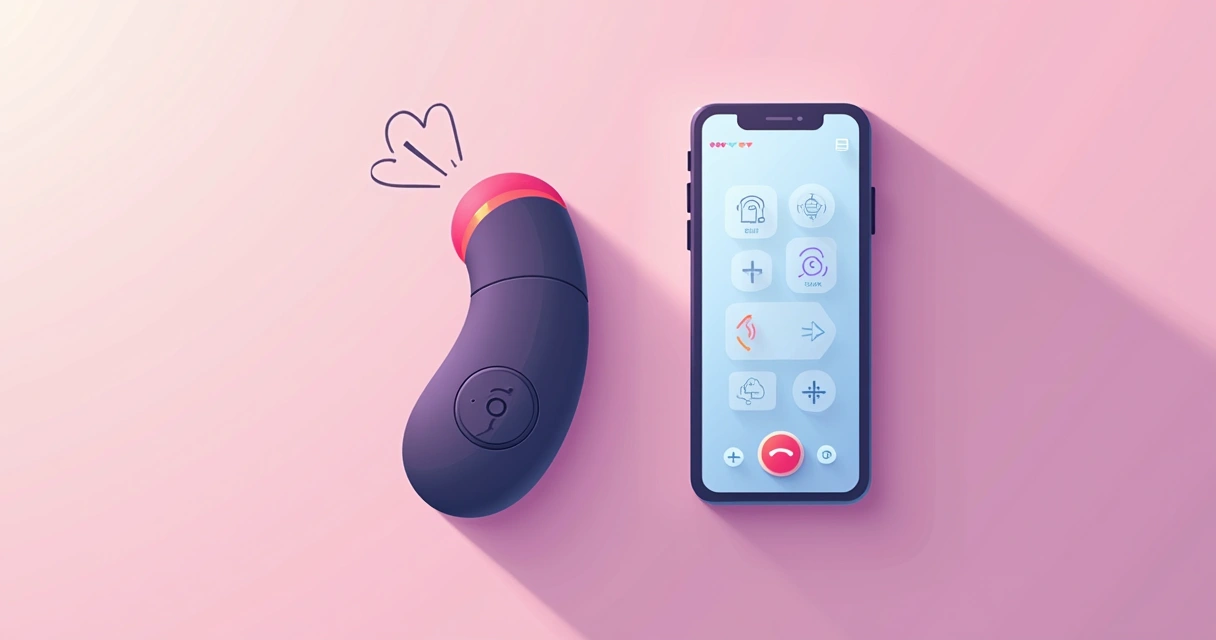 Vibrador ao lado de um smartphone mostrando aplicativo de controle