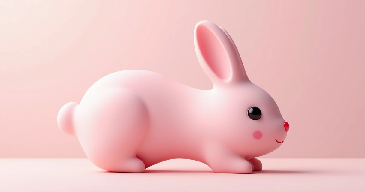 Vibrador rabbit rosa com duas extremidades, em fundo claro. 