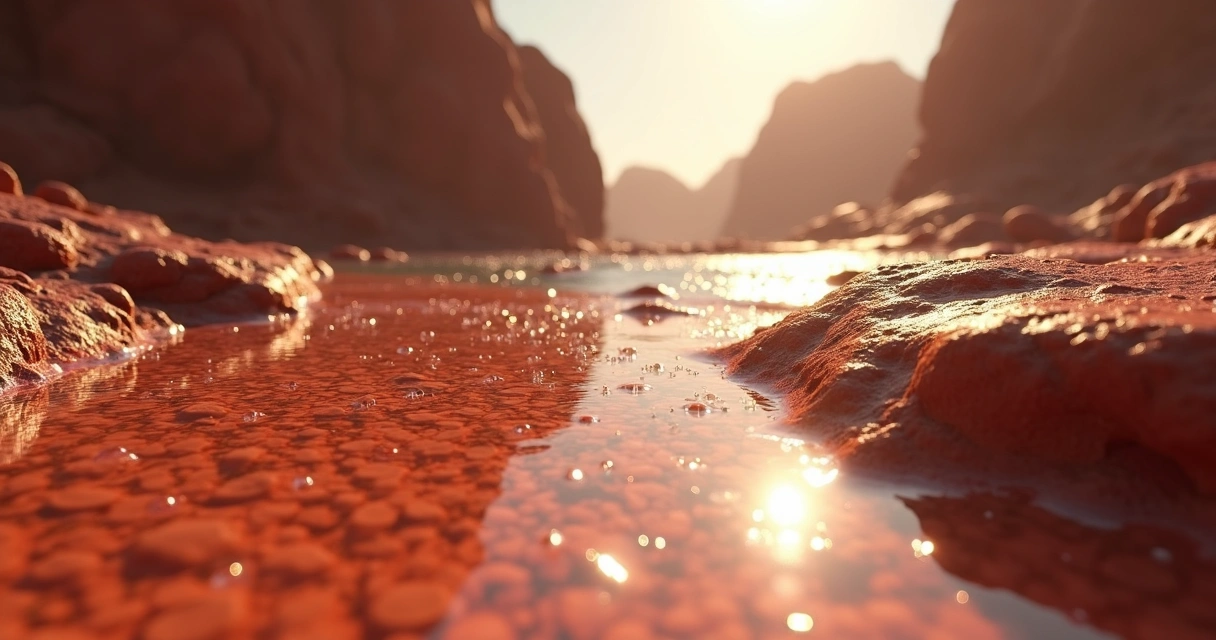 Representação artística de possíveis formas de vida em oceano marciano 