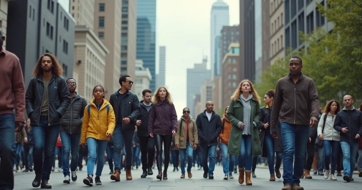 Multidão caminhando em rua movimentada de cidade grande 