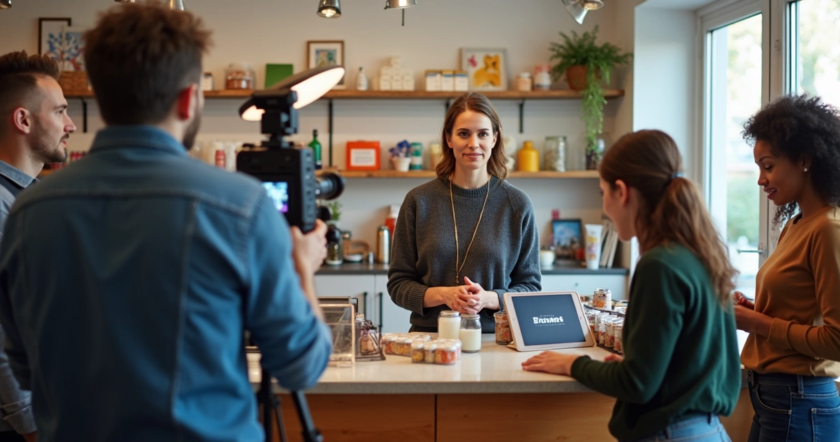 Equipe filmando vídeo curto para anúncio digital 