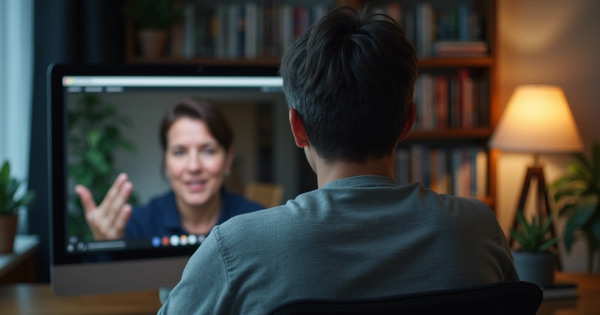 Persona observando su propio video en una pantalla 