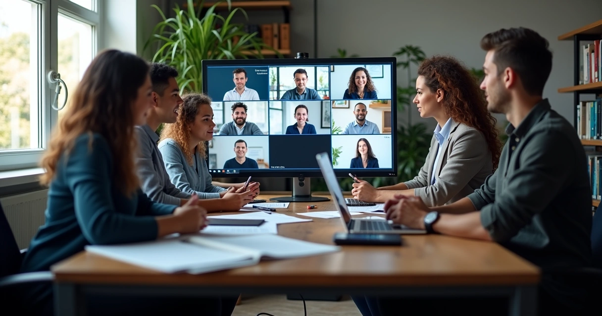 Equipe em videochamada realizando inspeção remota 