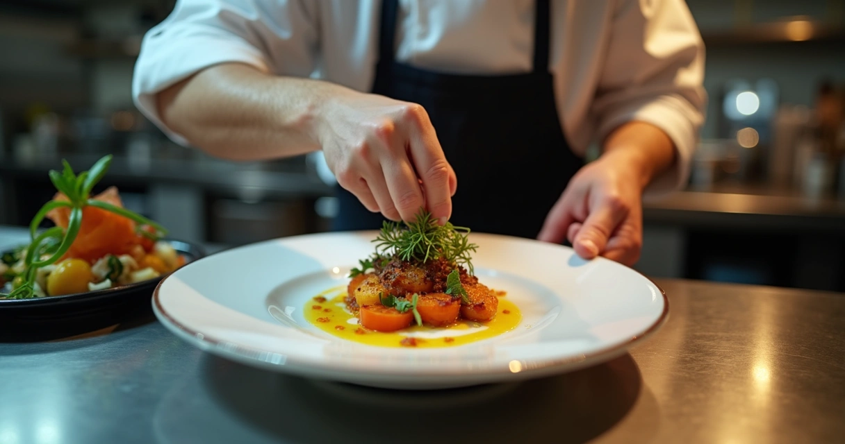 Vídeo curto mostra o preparo detalhado de prato em restaurante 