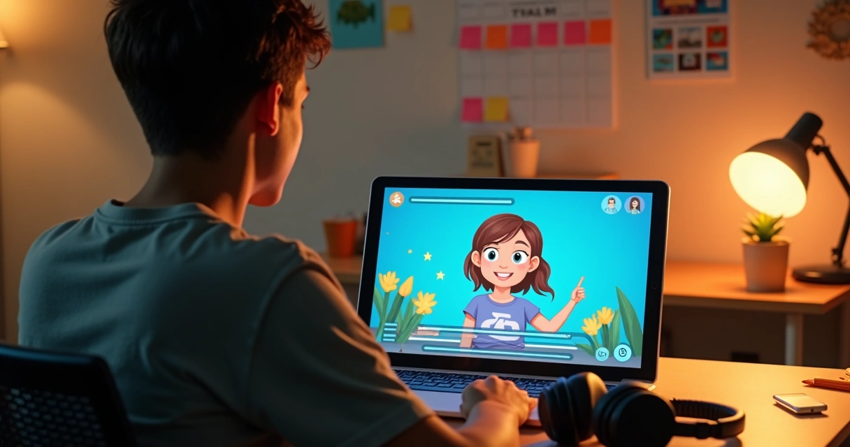 Estudante assiste a vídeo curto em tablet 