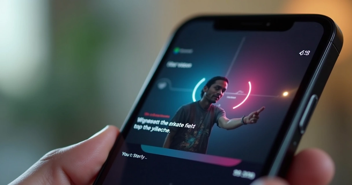 Short video with synchronized subtitles on a smartphone screen