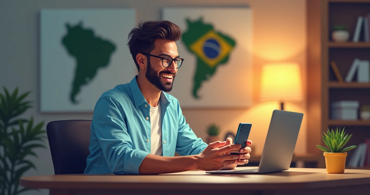 Candidato político gravando vídeo curto falando diretamente no celular, com iluminação de led e ambiente simples 