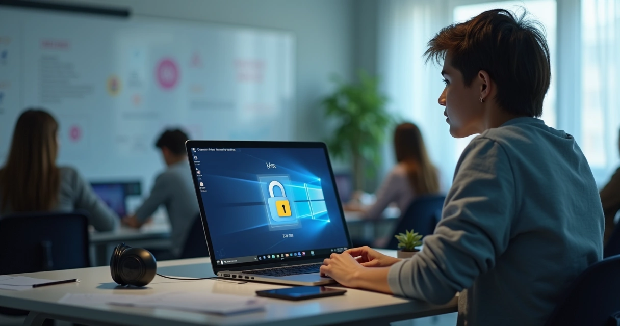 Aluno olhando para tela do notebook em sala de aula virtual 