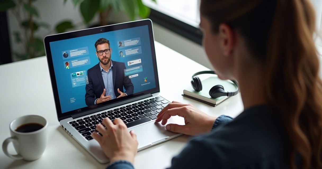 Pessoa assiste vídeo sobre copywriting em notebook 