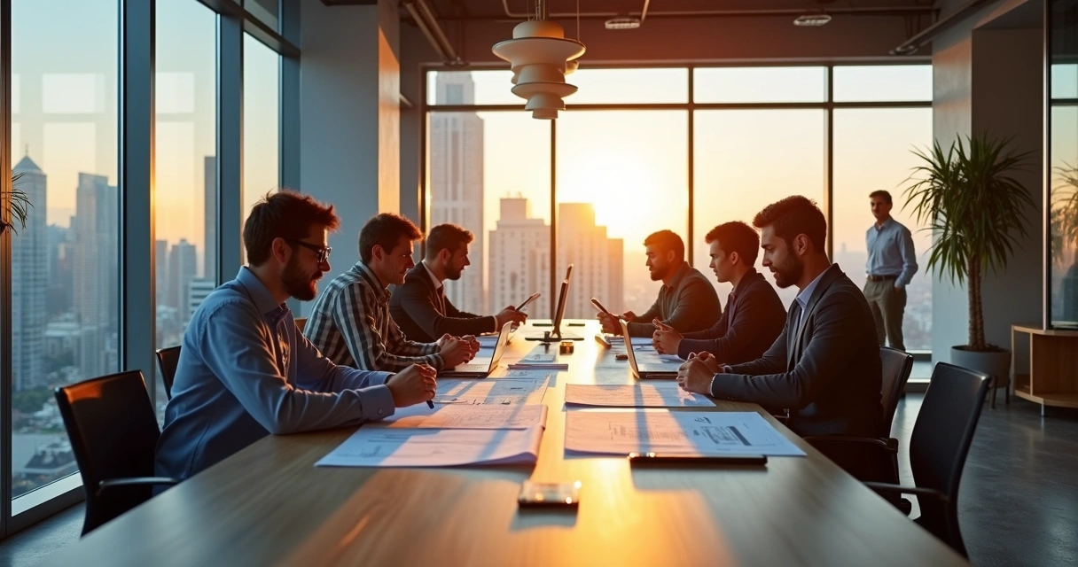 Vídeo horizontal de arquitetura e equipe em escritório 