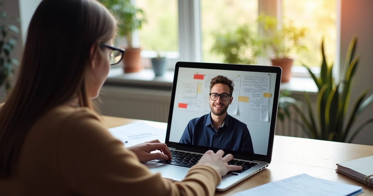 Client interviewing a freelance web developer via video call