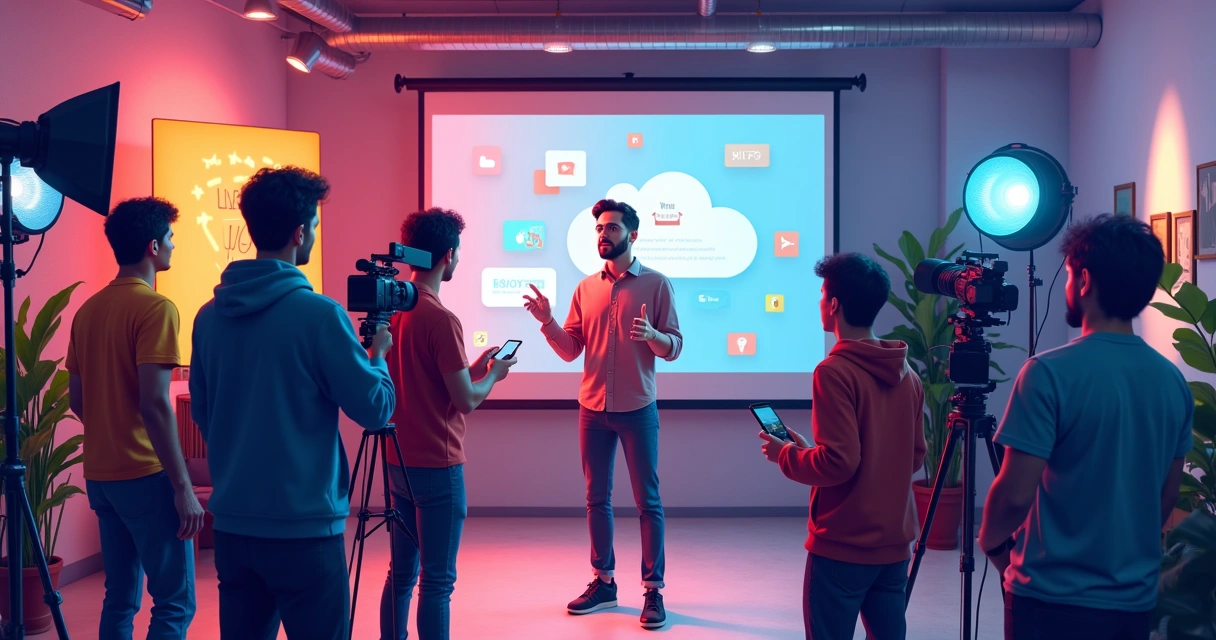 Produtores gravando vídeo de marketing dentro de empresa em Curitiba. 