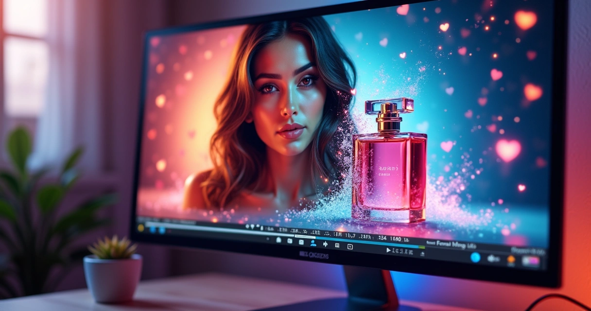 Edição de vídeo mostrando imagem de um produto com a face de uma celebridade